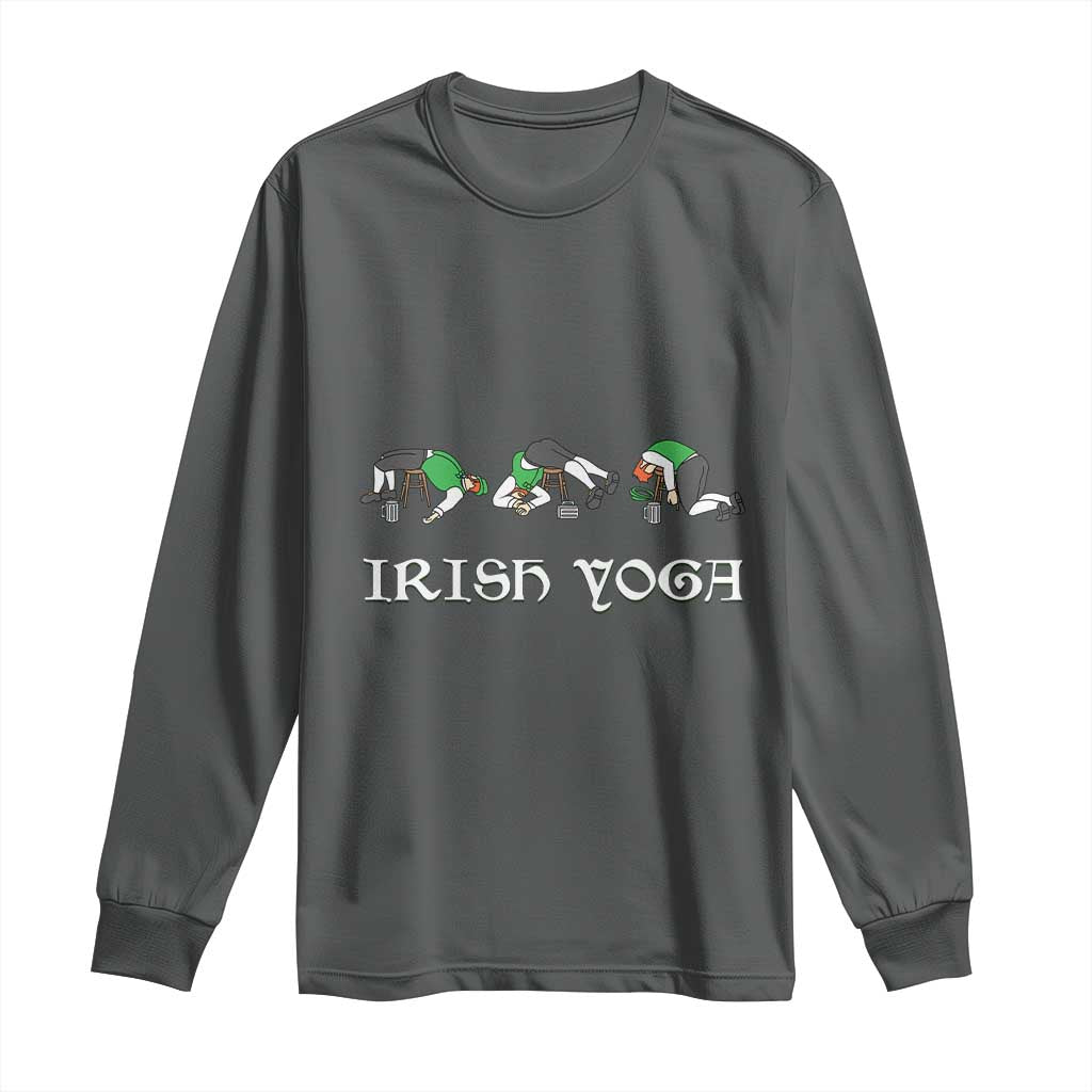 Funny St Patricks Day Beer Drinking Long Sleeve Shirt Irish Yoga Leprechaun Beer Mug TS11 Dark Heather Print Your Wear