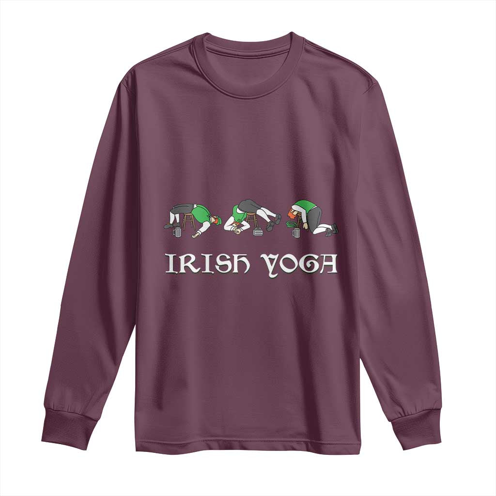 Funny St Patricks Day Beer Drinking Long Sleeve Shirt Irish Yoga Leprechaun Beer Mug TS11 Maroon Print Your Wear