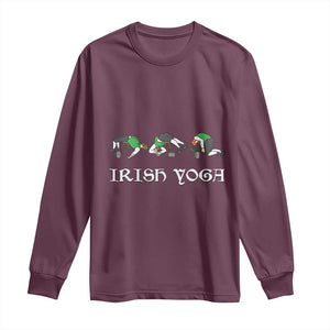 Funny St Patricks Day Beer Drinking Long Sleeve Shirt Irish Yoga Leprechaun Beer Mug TS11 Maroon Print Your Wear