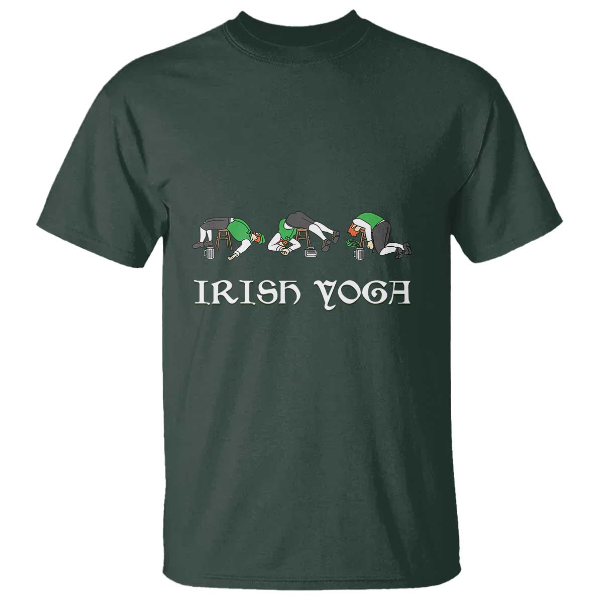 Funny St Patricks Day Beer Drinking T Shirt Irish Yoga Leprechaun Beer Mug TS11 Dark Forest Green Print Your Wear