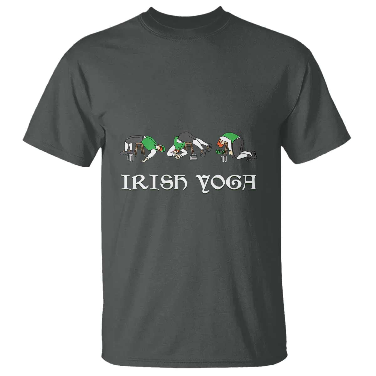 Funny St Patricks Day Beer Drinking T Shirt Irish Yoga Leprechaun Beer Mug TS11 Dark Heather Print Your Wear
