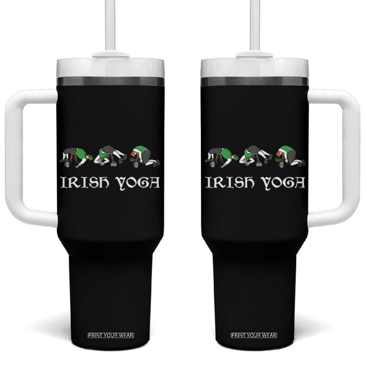 Funny St Patricks Day Beer Drinking Tumbler With Handle Irish Yoga Leprechaun Beer Mug TS11 One Size: 40 oz Black Print Your Wear