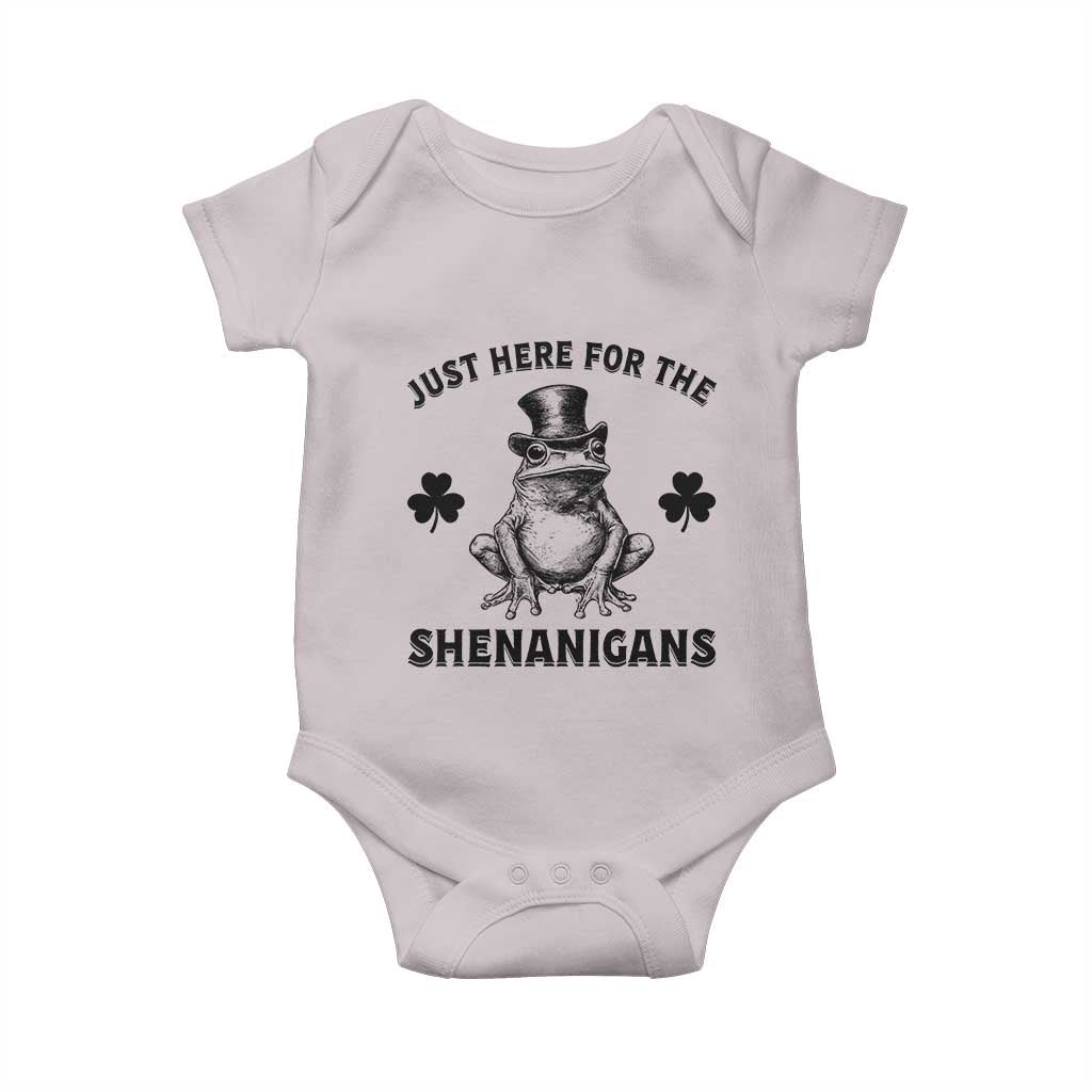 Funny St Patrick's Day Just Here For The Shenanigans Baby Onesie Frog Shamrock TS11 Ice Gray Print Your Wear