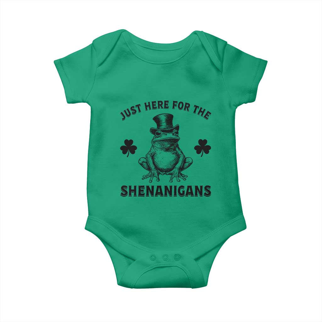 Funny St Patrick's Day Just Here For The Shenanigans Baby Onesie Frog Shamrock TS11 Irish Green Print Your Wear