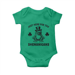 Funny St Patrick's Day Just Here For The Shenanigans Baby Onesie Frog Shamrock TS11 Irish Green Print Your Wear