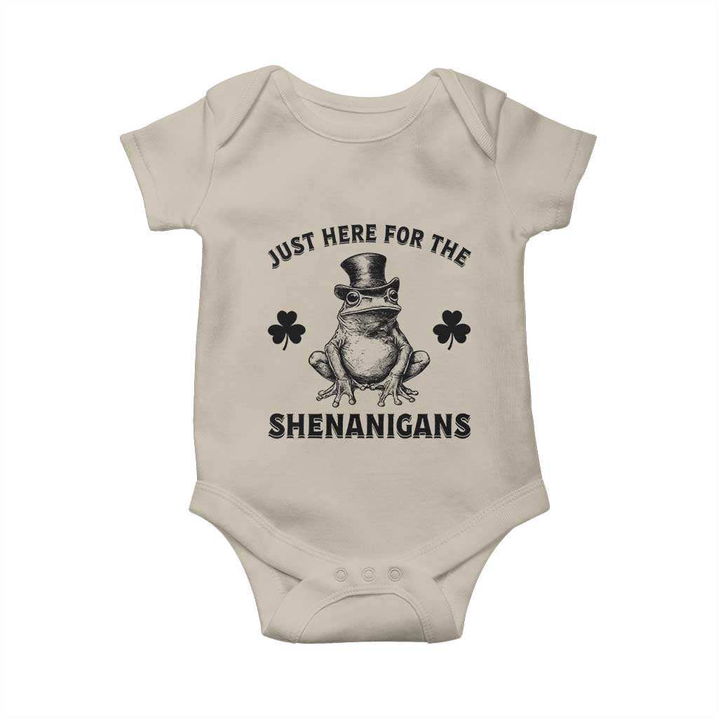 Funny St Patrick's Day Just Here For The Shenanigans Baby Onesie Frog Shamrock TS11 Sand Print Your Wear