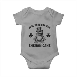 Funny St Patrick's Day Just Here For The Shenanigans Baby Onesie Frog Shamrock TS11 Sport Gray Print Your Wear