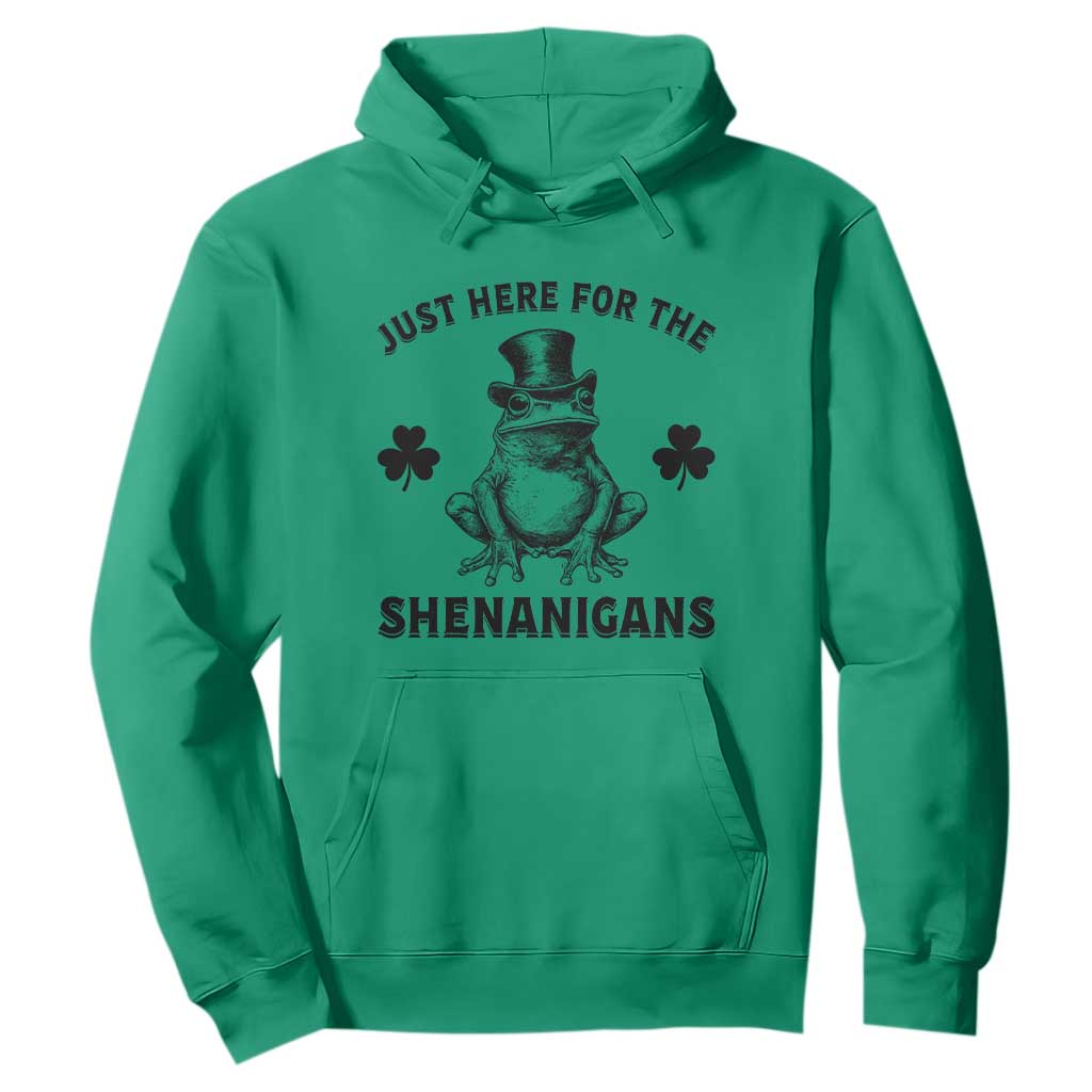 Funny St Patrick's Day Just Here For The Shenanigans Hoodie Frog Shamrock TS11 Irish Green Print Your Wear