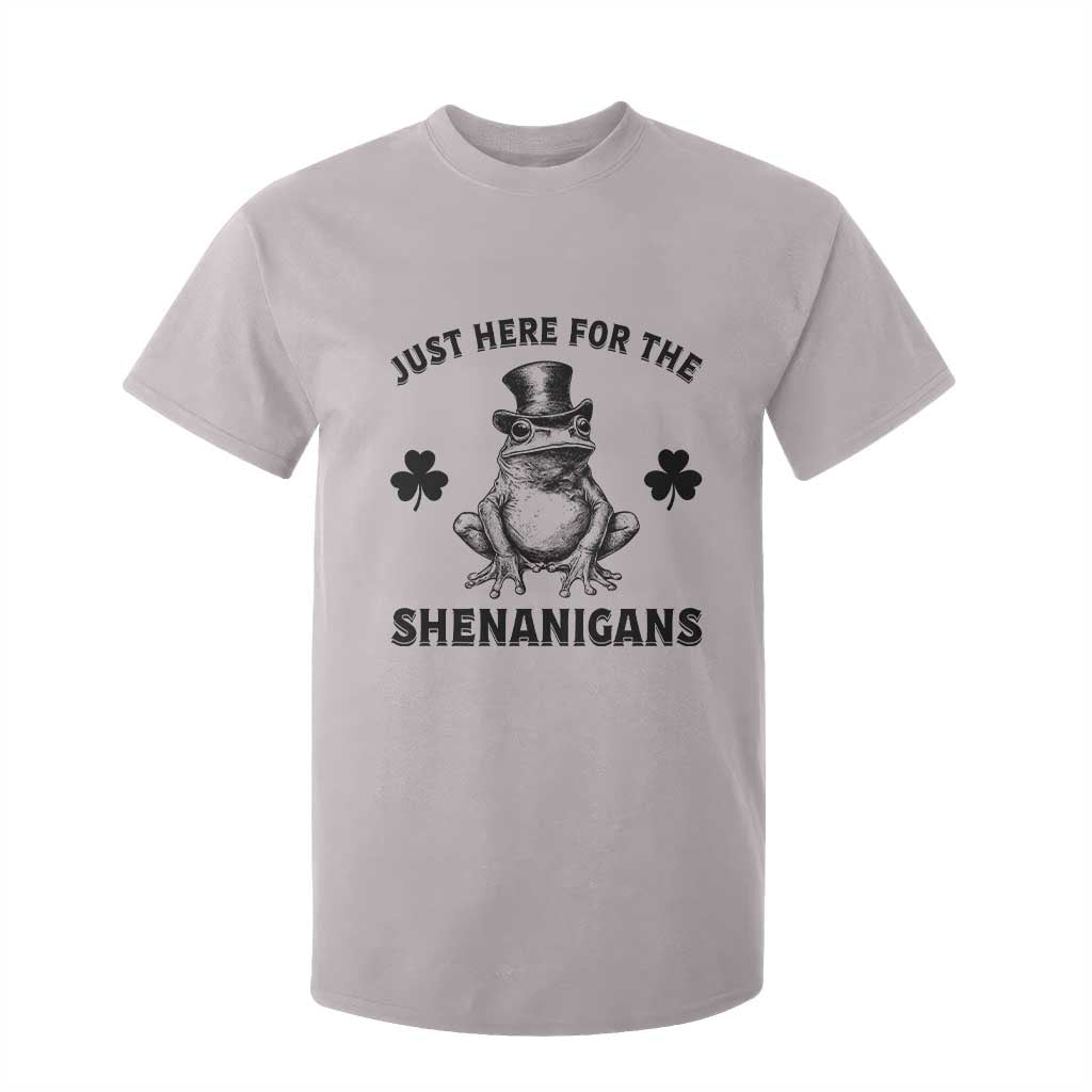 Funny St Patrick's Day Just Here For The Shenanigans T Shirt For Kid Frog Shamrock TS11 Ice Gray Print Your Wear