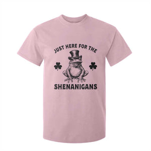 Funny St Patrick's Day Just Here For The Shenanigans T Shirt For Kid Frog Shamrock TS11 Light Pink Print Your Wear