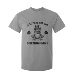 Funny St Patrick's Day Just Here For The Shenanigans T Shirt For Kid Frog Shamrock TS11 Sport Gray Print Your Wear