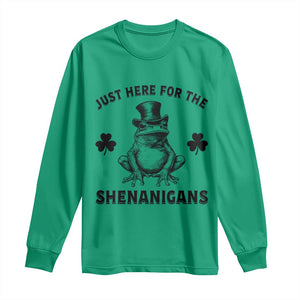 Funny St Patrick's Day Just Here For The Shenanigans Long Sleeve Shirt Frog Shamrock TS11 Irish Green Print Your Wear