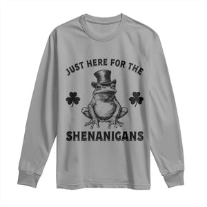 Funny St Patrick's Day Just Here For The Shenanigans Long Sleeve Shirt Frog Shamrock TS11 Sport Gray Print Your Wear
