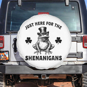 Funny St Patrick's Day Just Here For The Shenanigans Spare Tire Cover Frog Shamrock TS11 No hole White Print Your Wear