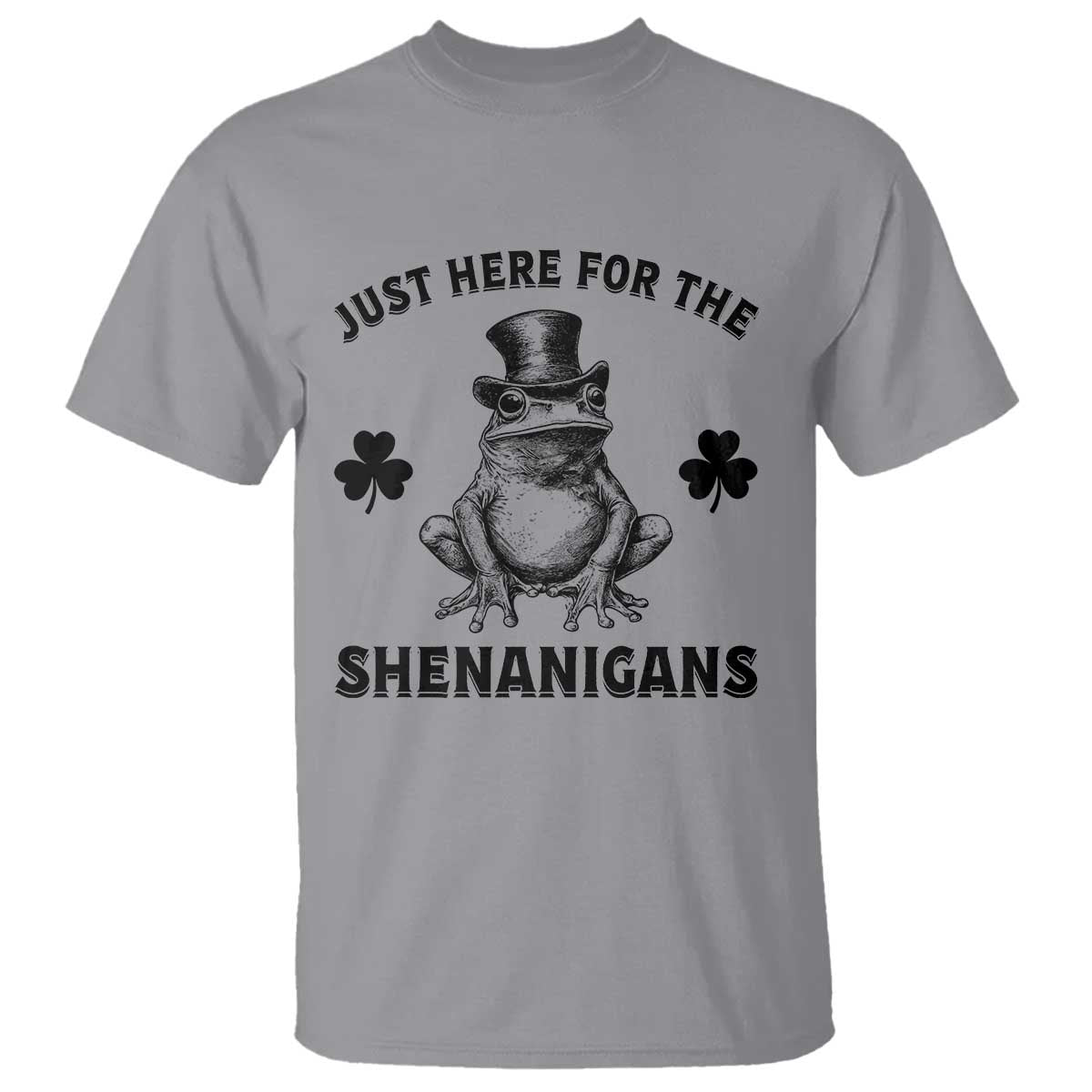 Funny St Patrick's Day Just Here For The Shenanigans T Shirt Frog Shamrock TS11 Sport Gray Print Your Wear