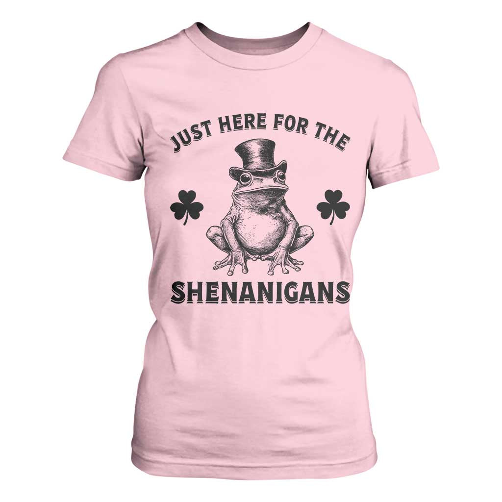 Funny St Patrick's Day Just Here For The Shenanigans T Shirt For Women Frog Shamrock TS11 Light Pink Print Your Wear