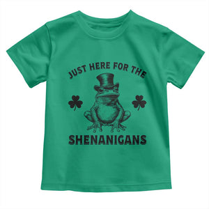 Funny St Patrick's Day Just Here For The Shenanigans Toddler T Shirt Frog Shamrock TS11 Irish Green Print Your Wear