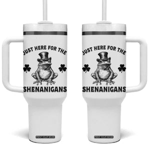 Funny St Patrick's Day Just Here For The Shenanigans Tumbler With Handle Frog Shamrock TS11 One Size: 40 oz White Print Your Wear