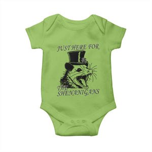 Funny St Patrick's Day Opossum Baby Onesie Just Here For The Shenanigans Shamrock TS11 Lime Print Your Wear
