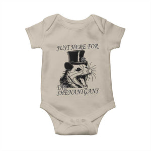 Funny St Patrick's Day Opossum Baby Onesie Just Here For The Shenanigans Shamrock TS11 Sand Print Your Wear