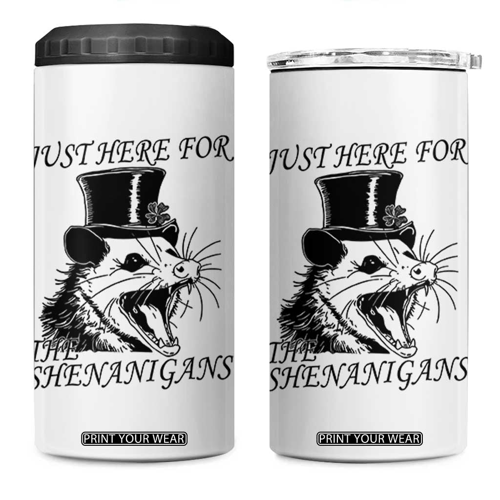 Funny St Patrick's Day Opossum 4 in 1 Can Cooler Tumbler Just Here For The Shenanigans Shamrock TS11 One Size: 16 oz White Print Your Wear