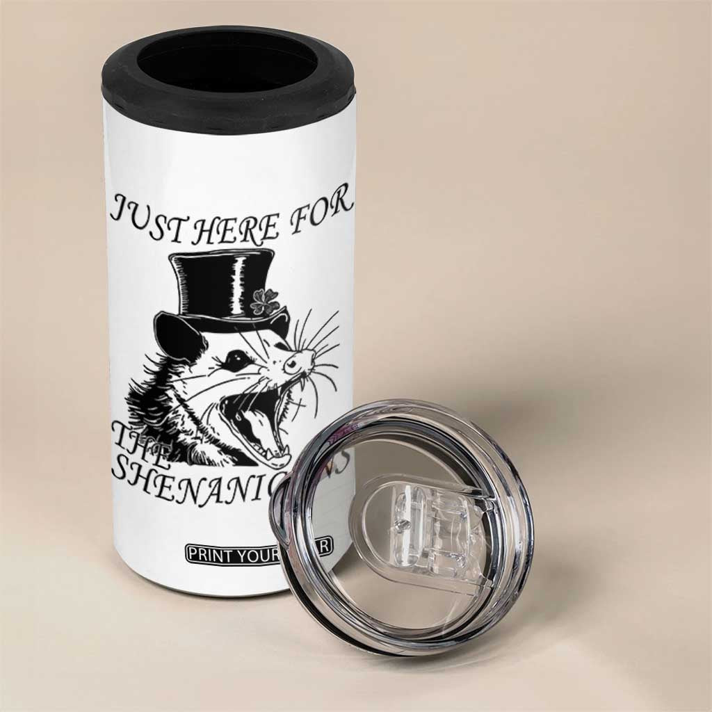 Funny St Patrick's Day Opossum 4 in 1 Can Cooler Tumbler Just Here For The Shenanigans Shamrock TS11 Print Your Wear
