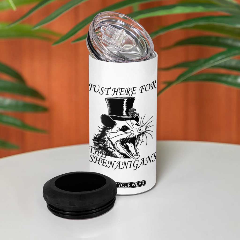 Funny St Patrick's Day Opossum 4 in 1 Can Cooler Tumbler Just Here For The Shenanigans Shamrock TS11 Print Your Wear