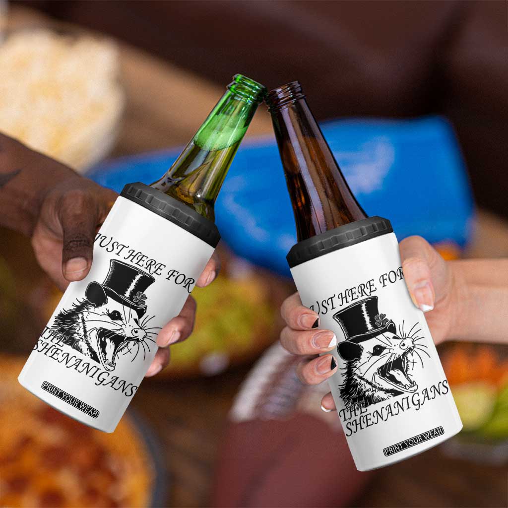 Funny St Patrick's Day Opossum 4 in 1 Can Cooler Tumbler Just Here For The Shenanigans Shamrock TS11 Print Your Wear