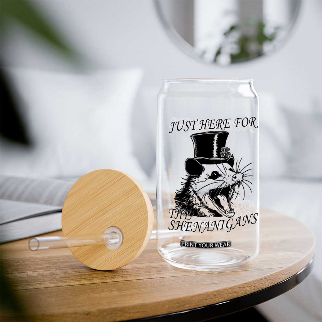 Funny St Patrick's Day Opossum Glass Can Just Here For The Shenanigans Shamrock TS11 Print Your Wear