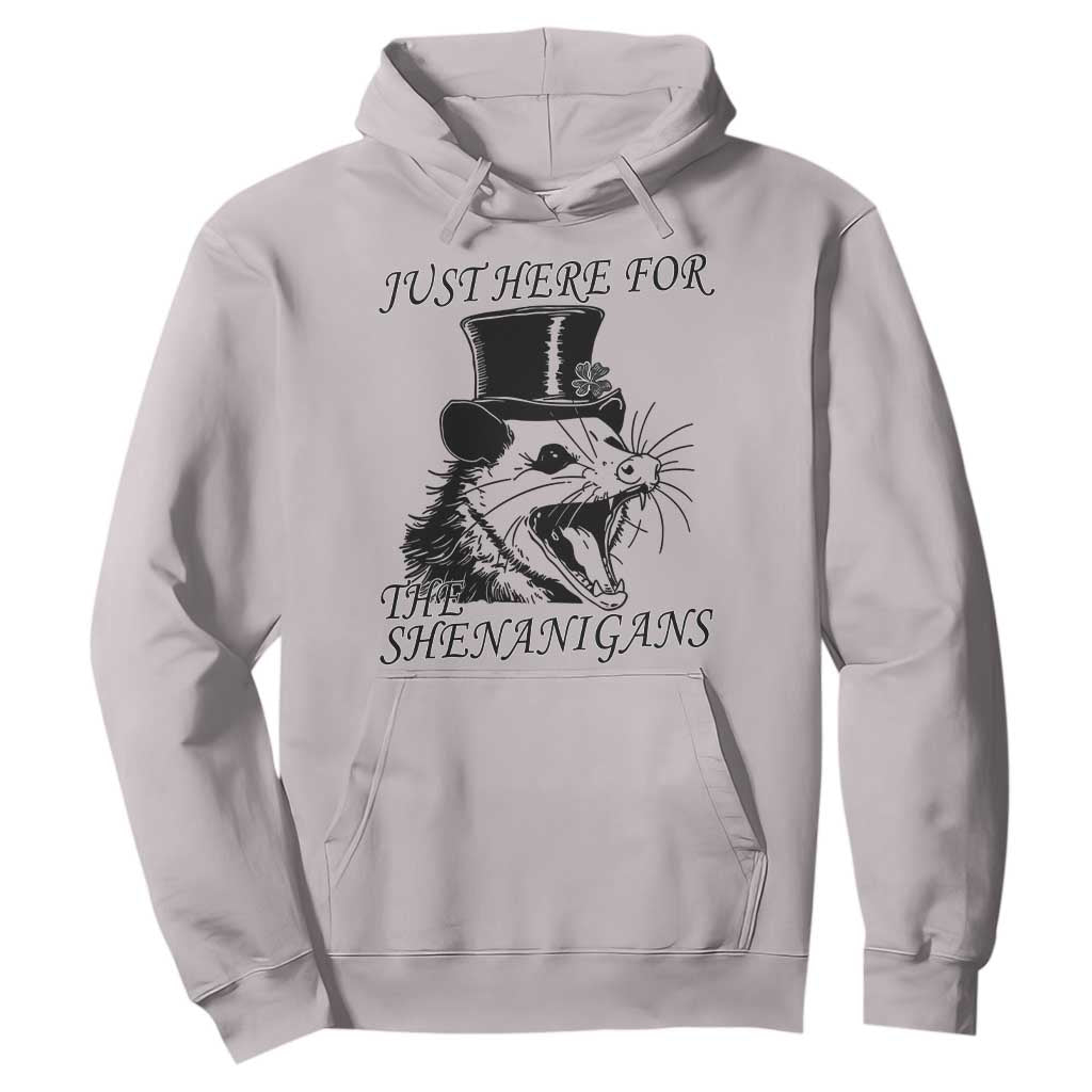 Funny St Patrick's Day Opossum Hoodie Just Here For The Shenanigans Shamrock TS11 Ice Gray Print Your Wear