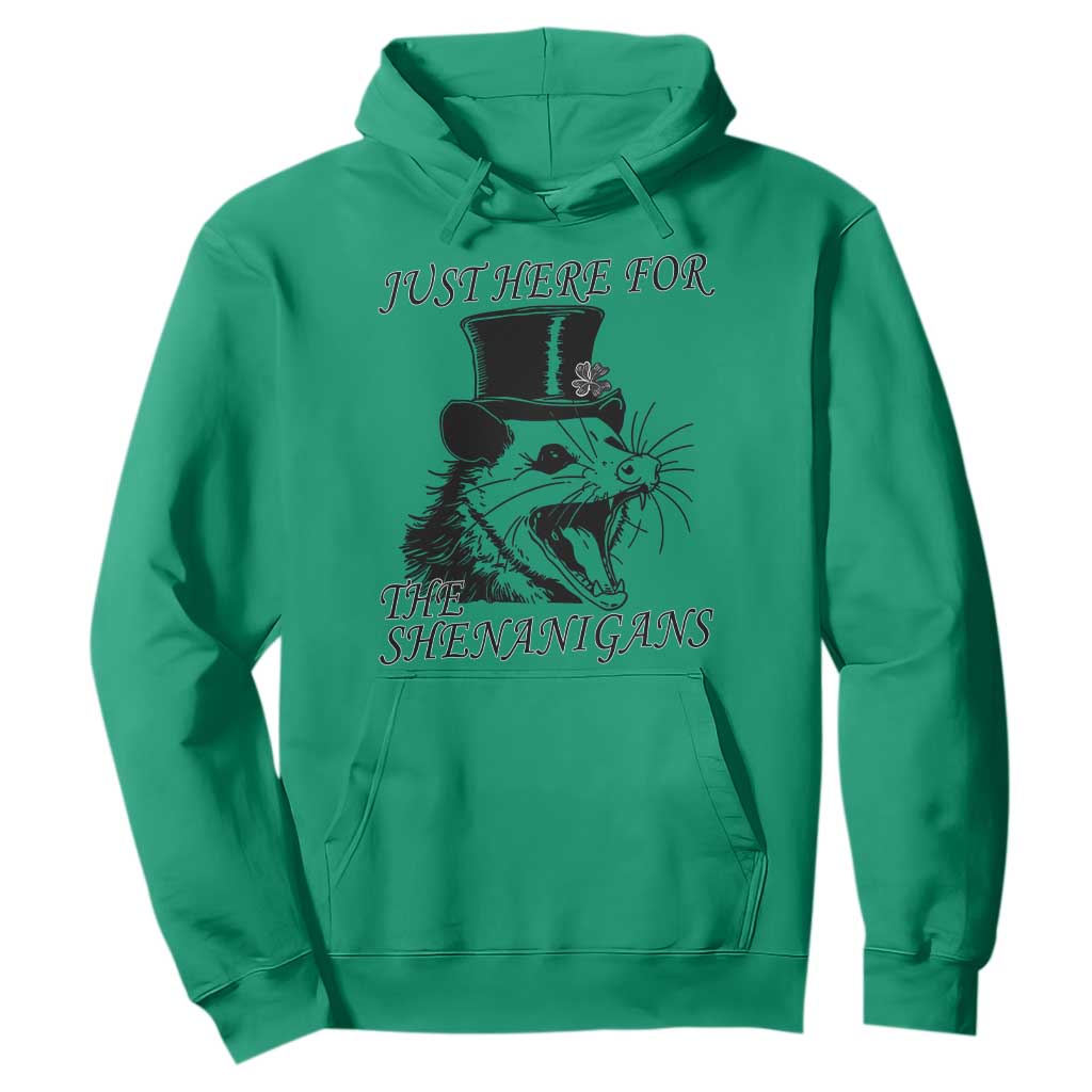 Funny St Patrick's Day Opossum Hoodie Just Here For The Shenanigans Shamrock TS11 Irish Green Print Your Wear