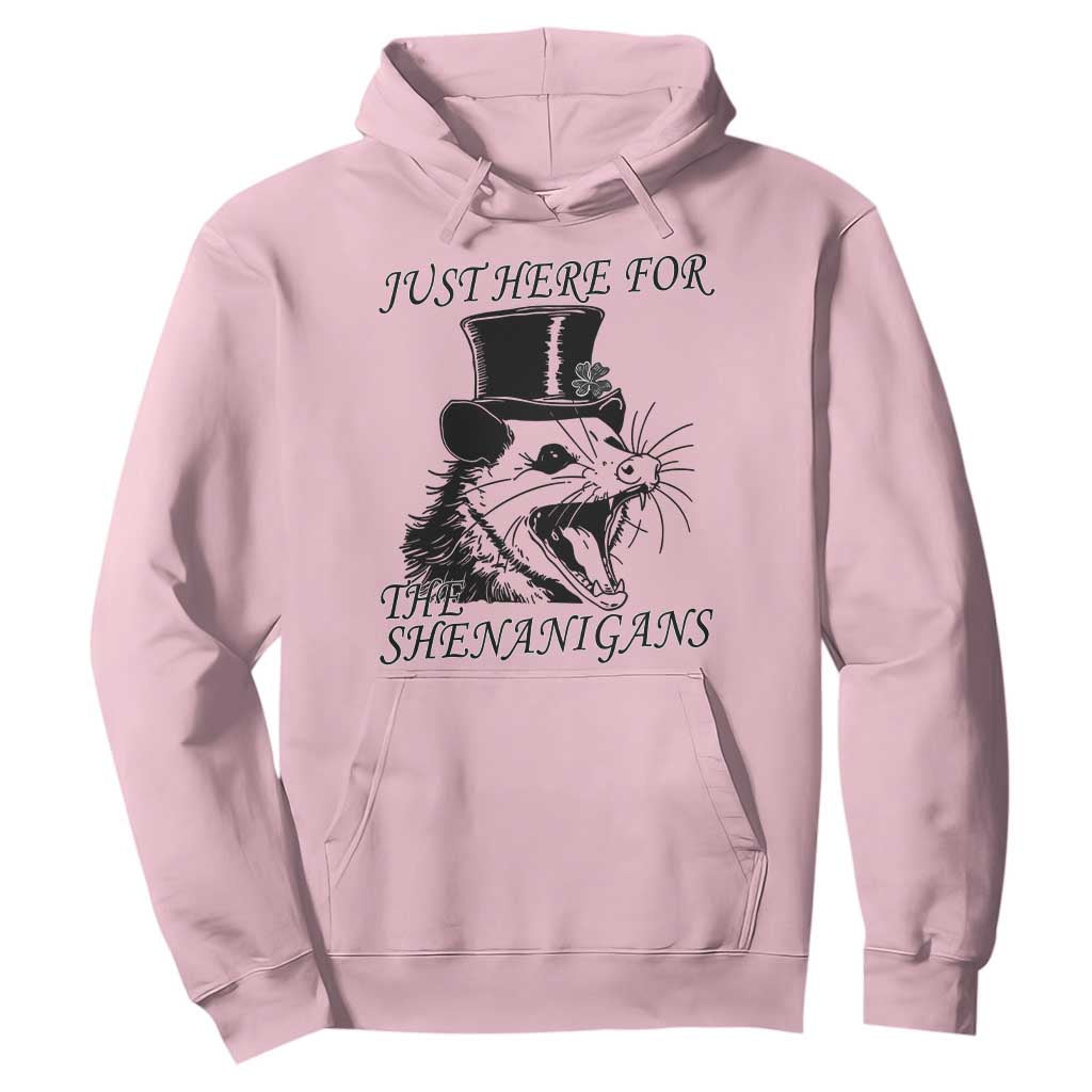 Funny St Patrick's Day Opossum Hoodie Just Here For The Shenanigans Shamrock TS11 Light Pink Print Your Wear