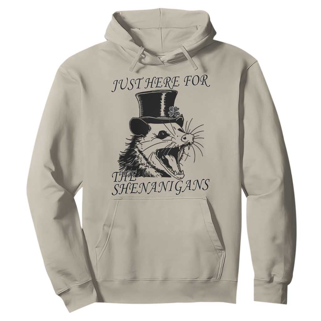 Funny St Patrick's Day Opossum Hoodie Just Here For The Shenanigans Shamrock TS11 Sand Print Your Wear