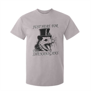 Funny St Patrick's Day Opossum T Shirt For Kid Just Here For The Shenanigans Shamrock TS11 Ice Gray Print Your Wear