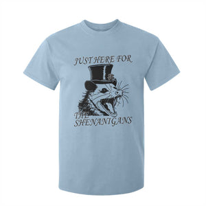 Funny St Patrick's Day Opossum T Shirt For Kid Just Here For The Shenanigans Shamrock TS11 Light Blue Print Your Wear