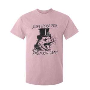 Funny St Patrick's Day Opossum T Shirt For Kid Just Here For The Shenanigans Shamrock TS11 Light Pink Print Your Wear