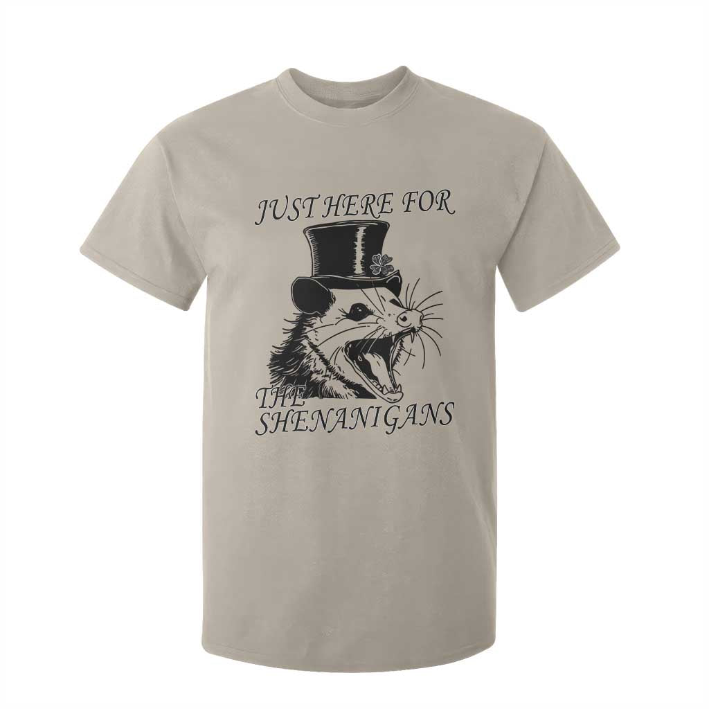 Funny St Patrick's Day Opossum T Shirt For Kid Just Here For The Shenanigans Shamrock TS11 Sand Print Your Wear