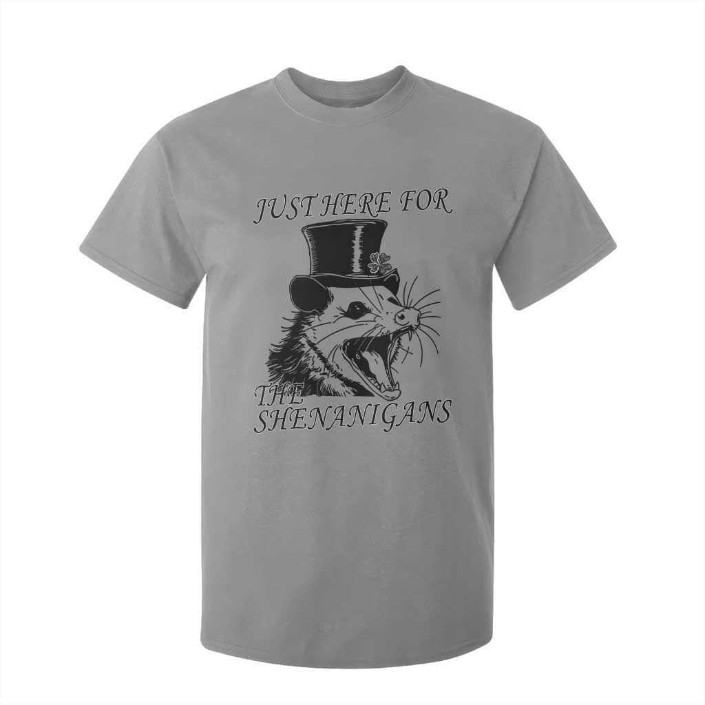 Funny St Patrick's Day Opossum T Shirt For Kid Just Here For The Shenanigans Shamrock TS11 Sport Gray Print Your Wear