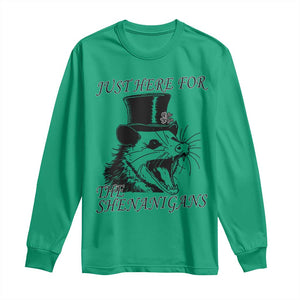 Funny St Patrick's Day Opossum Long Sleeve Shirt Just Here For The Shenanigans Shamrock TS11 Irish Green Print Your Wear
