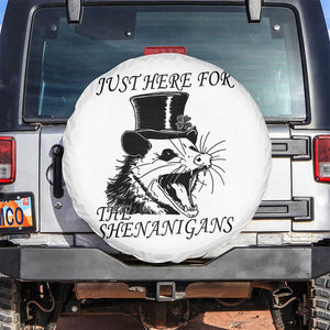 Funny St Patrick's Day Opossum Spare Tire Cover Just Here For The Shenanigans Shamrock TS11 No hole White Print Your Wear