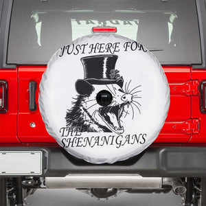 Funny St Patrick's Day Opossum Spare Tire Cover Just Here For The Shenanigans Shamrock TS11 White Print Your Wear