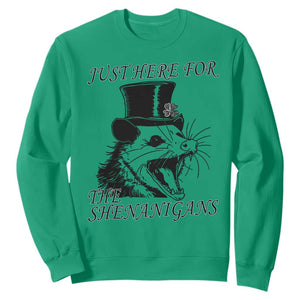 Funny St Patrick's Day Opossum Sweatshirt Just Here For The Shenanigans Shamrock TS11 Irish Green Print Your Wear