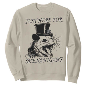 Funny St Patrick's Day Opossum Sweatshirt Just Here For The Shenanigans Shamrock TS11 Sand Print Your Wear