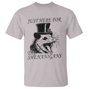 Funny St Patrick's Day Opossum T Shirt Just Here For The Shenanigans Shamrock TS11 Ice Gray Print Your Wear