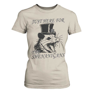 Funny St Patrick's Day Opossum T Shirt For Women Just Here For The Shenanigans Shamrock TS11 Sand Print Your Wear
