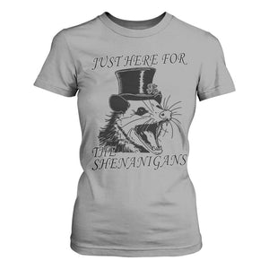 Funny St Patrick's Day Opossum T Shirt For Women Just Here For The Shenanigans Shamrock TS11 Sport Gray Print Your Wear