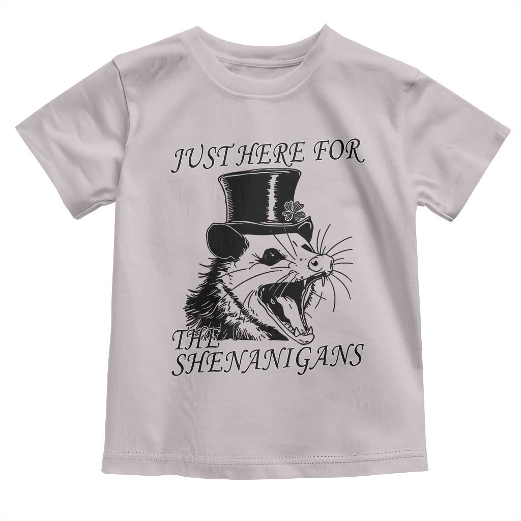 Funny St Patrick's Day Opossum Toddler T Shirt Just Here For The Shenanigans Shamrock TS11 Ice Gray Print Your Wear