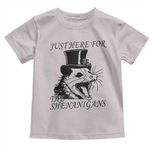 Funny St Patrick's Day Opossum Toddler T Shirt Just Here For The Shenanigans Shamrock TS11 Ice Gray Print Your Wear