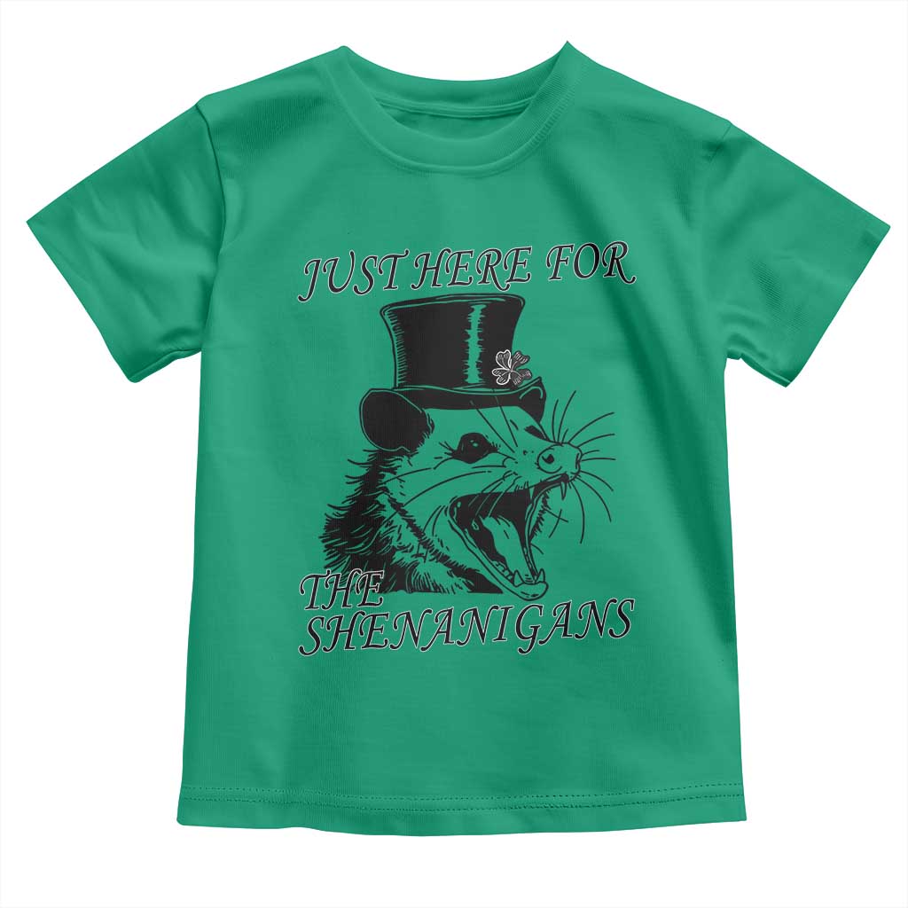 Funny St Patrick's Day Opossum Toddler T Shirt Just Here For The Shenanigans Shamrock TS11 Irish Green Print Your Wear