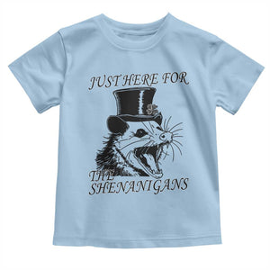 Funny St Patrick's Day Opossum Toddler T Shirt Just Here For The Shenanigans Shamrock TS11 Light Blue Print Your Wear